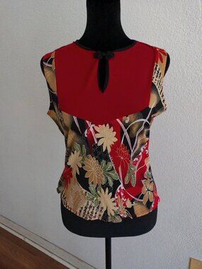 Bamboo, Black and red flowers tank top
